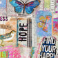 Collage with butterflies, birds, and motivational text on a colorful background