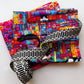 Colorful cat and patchwork cotton fabric paired with black and white geometric webbing, featuring vibrant multicolor designs, perfect for handbags, totes, pouches, backpacks, and sewing projects.