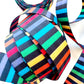 Colorful stripedseatbelt webbing with a white background