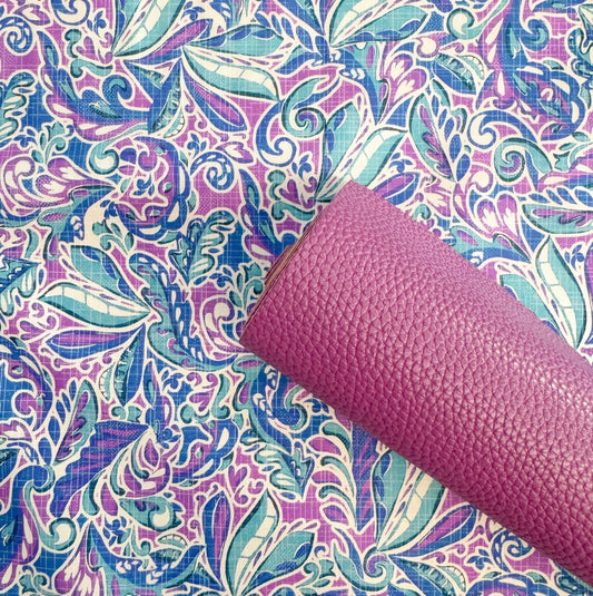 One yard premium cotton fabric paired with one roll of coordinating vinyl for handbags, wallets, accessories, and sewing projects.