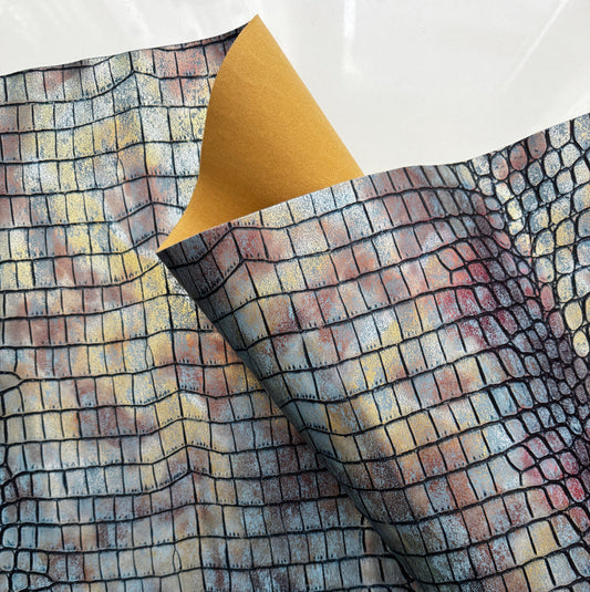 Fabric with a grid pattern in multicolors on a white background