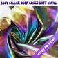This is the Deep Space Soft Vinyl fabric by Sew Hungry Hippie, a luxuriously soft faux leather with a color-shifting iridescent and crackle metallic finish.