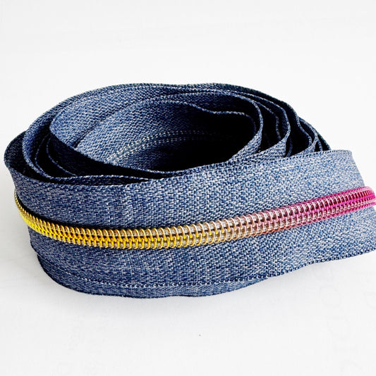 denim blue zipper coiled up