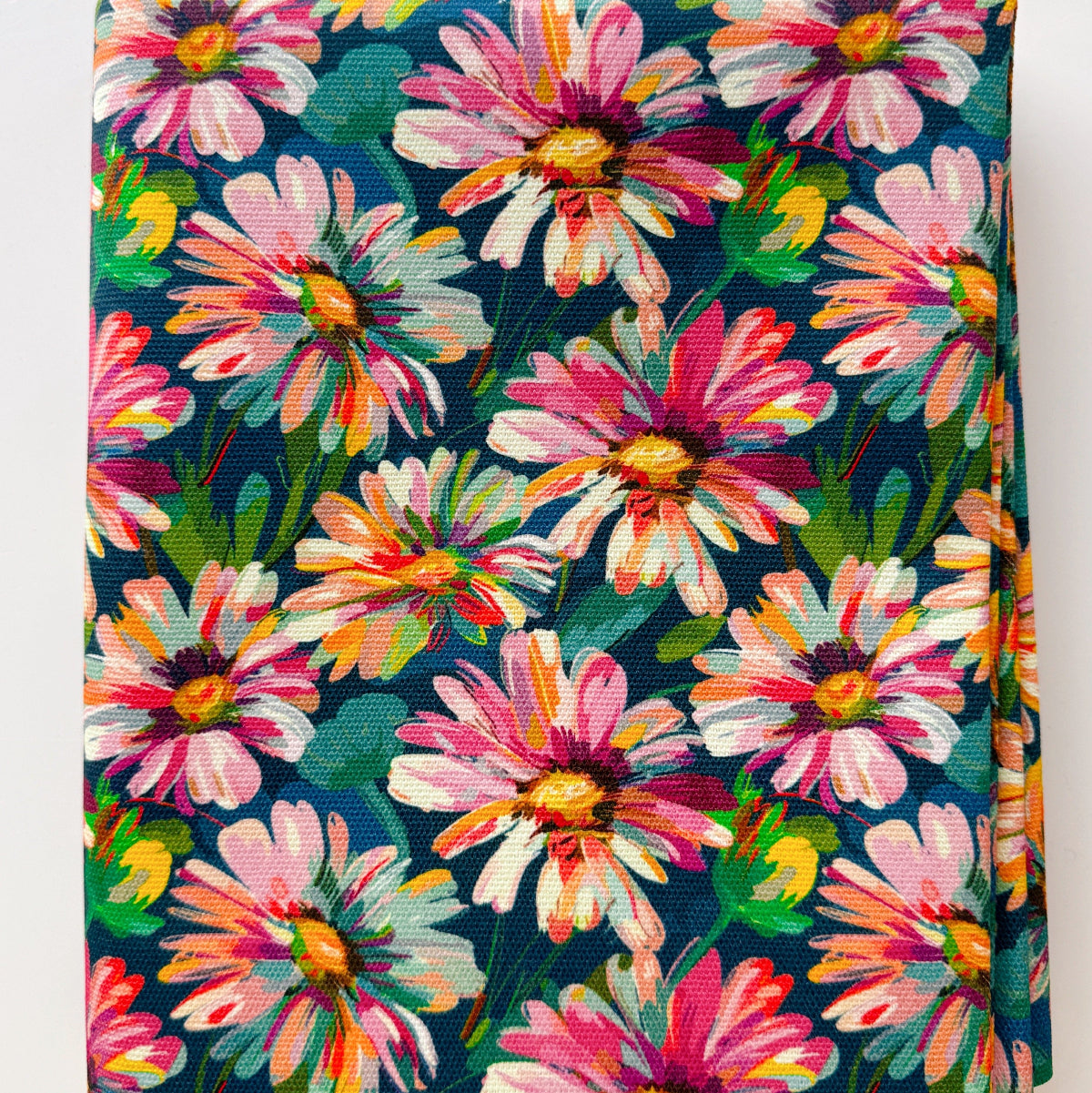 Colorful floral pattern on a fabric swatch