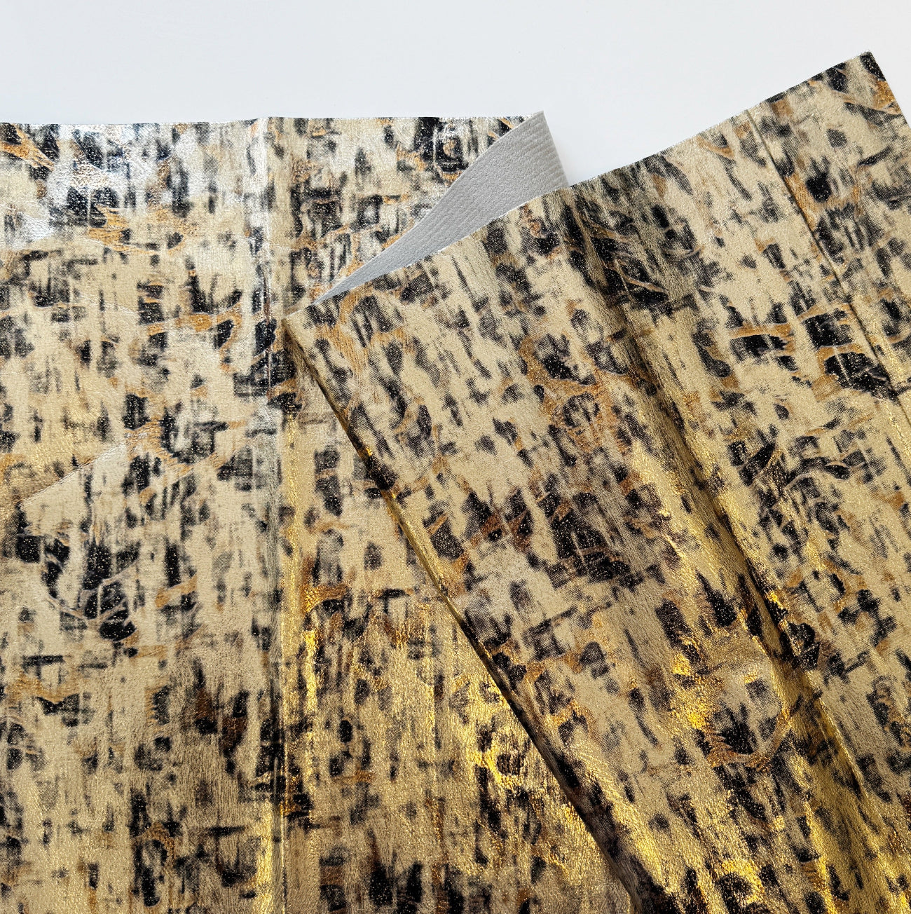 Gold and black abstract leopard print fabric sheet for handmade bags and accessories