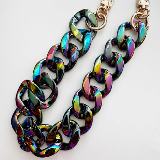 Multicolored chain for bags on a white background
