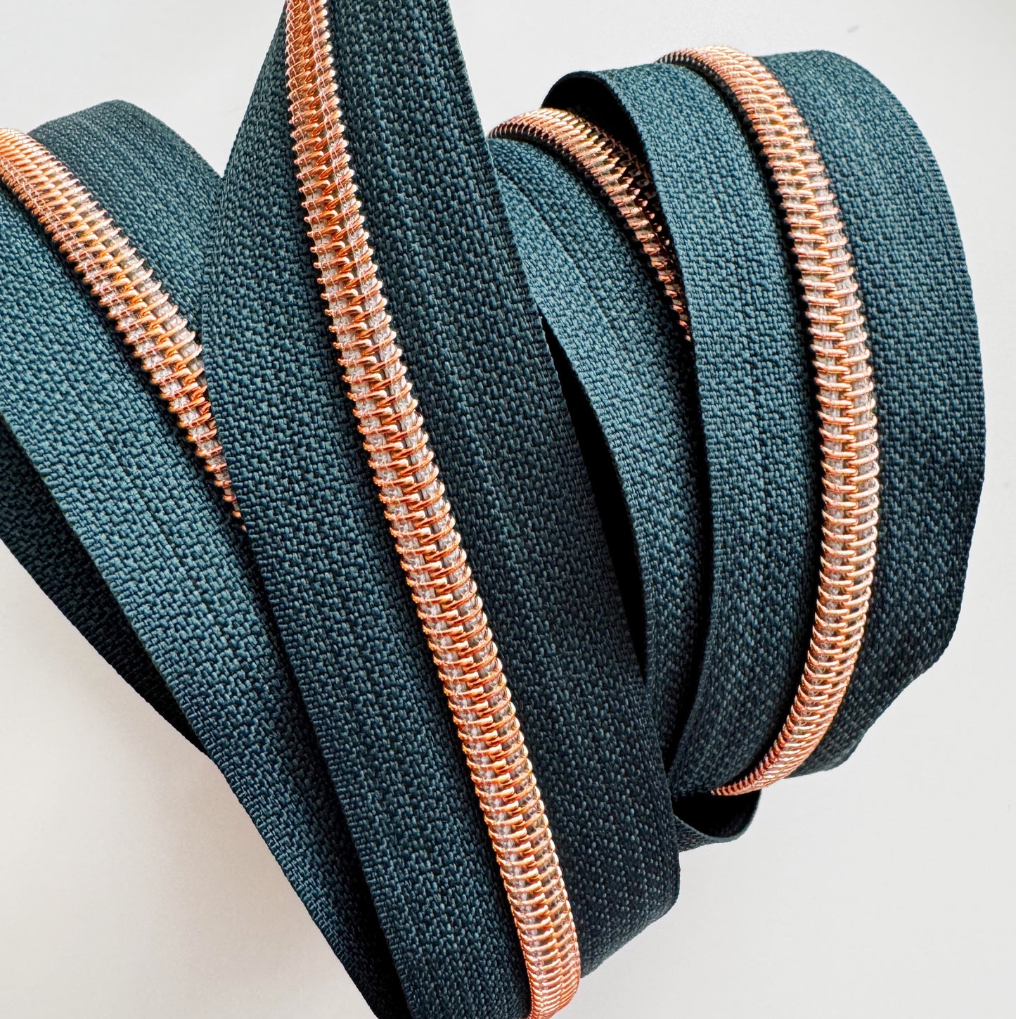 Zipper Tape - Hunter Green & Rose Gold