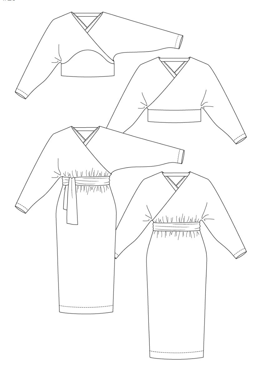 Kajo Wrap Sweater and Dress sewing pattern by Named