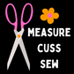 Measure Cuss Sew custom woven embroidered label, 2 inch square sew in label for bags, handmade projects, and accessories by Sew Hungry Hippie.