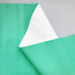 A close-up of a mint green textured material, showing its pebbled surface on one side and a smooth white reverse side on the folded corner, set against a light gray background.