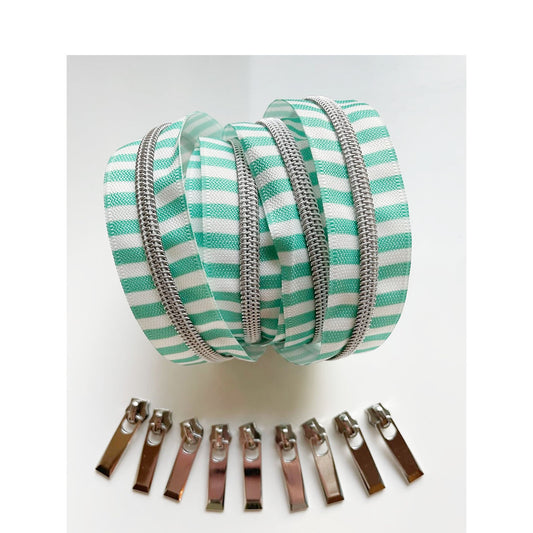 Mint Green Striped Zipper