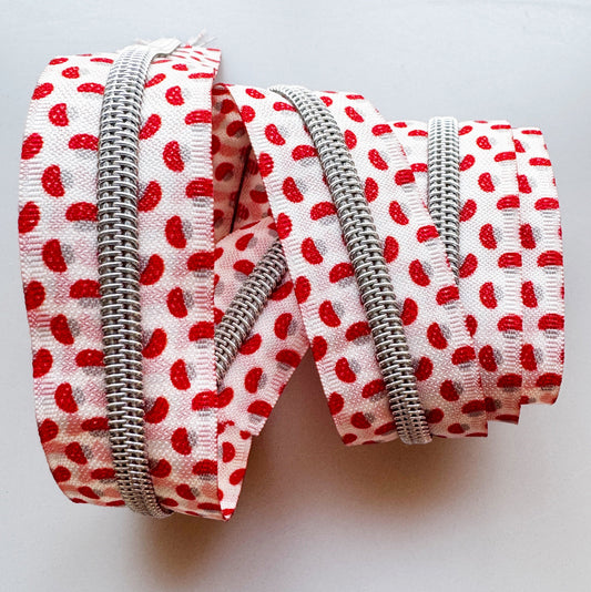 zipper coiled up with mushroom print on both sides