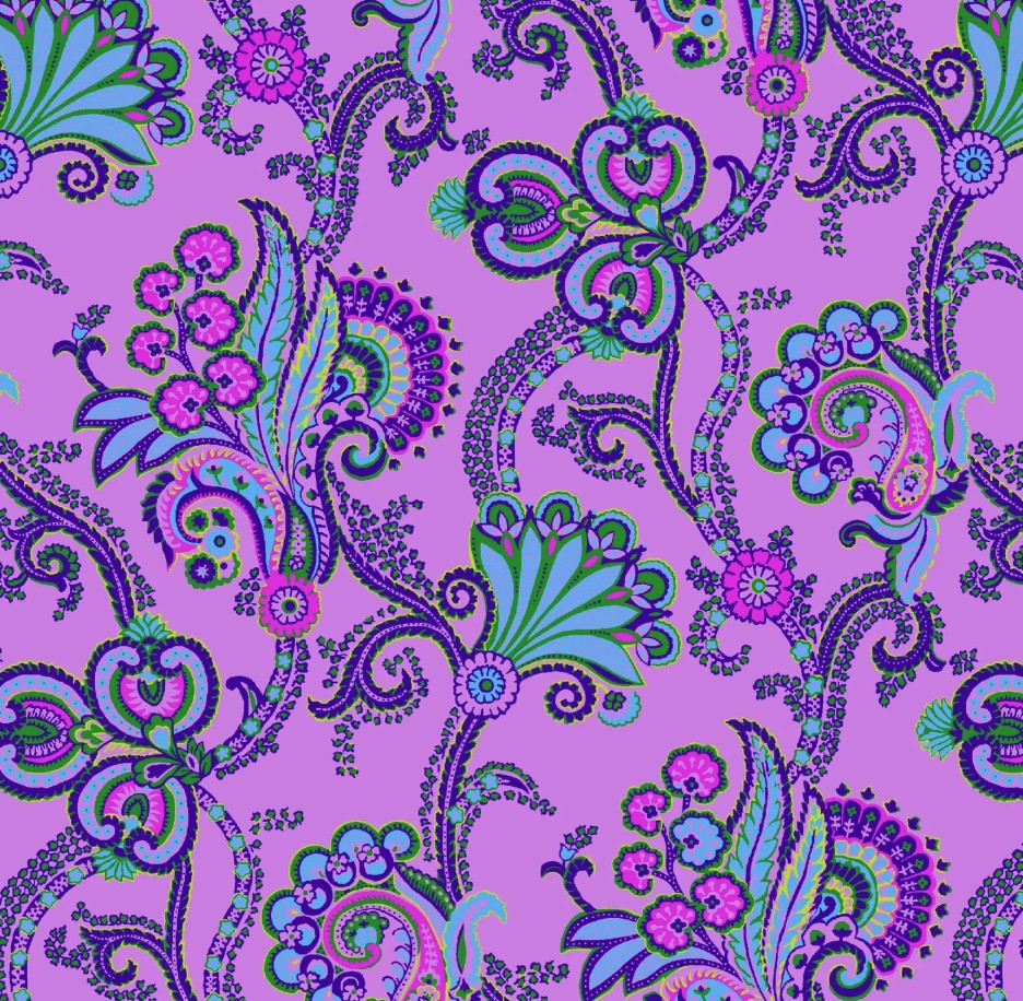 Colorful paisley pattern on a purple background
