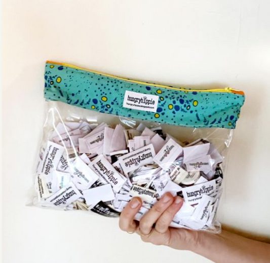 Hungry Hippie natcometcase bag filled with sugar packets