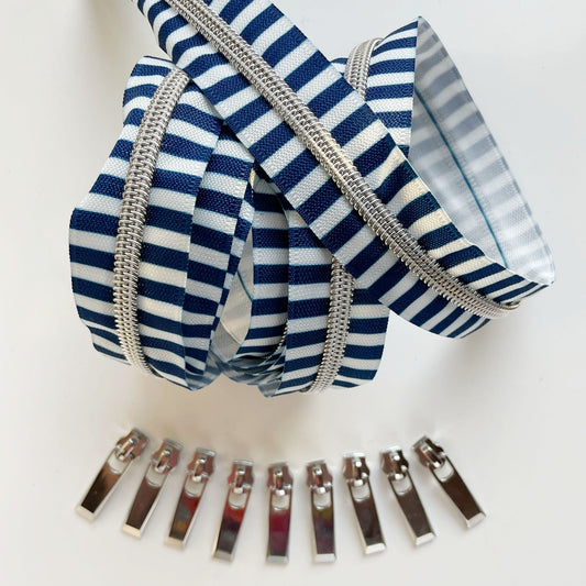 Navy Blue Striped Zipper