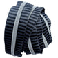 Number 5 continuous nylon coil zipper tape featuring a charcoal grey and black striped jacquard woven pattern with metallic silver teeth, coiled tightly against a white background.