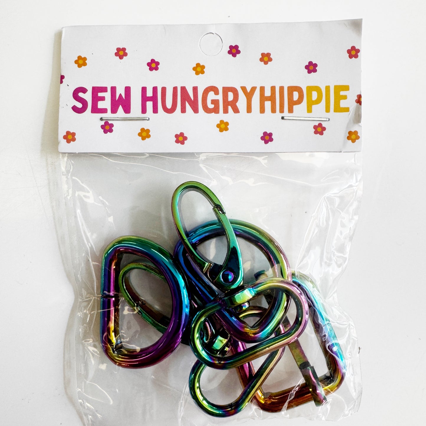 rainbow 5 piece hardware set for bag makers on a white background