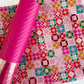 Pink chevron vinyl paired with colorful Ruby Star Society geometric quilt-block fabric for bag making