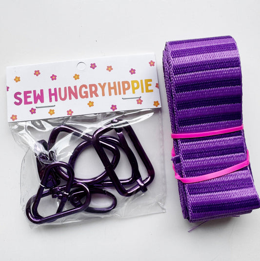 Sew Hungry Hippie Hardware Pack with matching purple bag webbing.