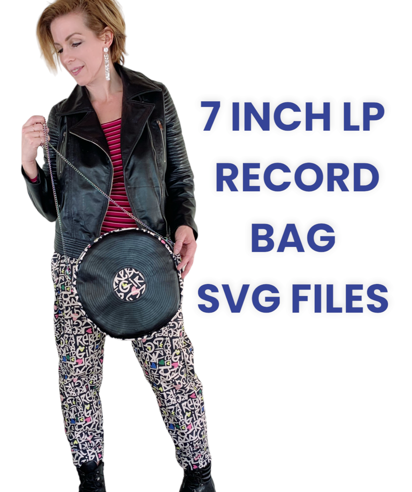 Woman with 7 inch LP record bag SVG files