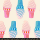 Ruby Star Society Sparkle Mart Natural Ice Cream 108-inch wideback fabric featuring a repeating retro soft-serve ice cream cone print in pink, blue, and orange on a light cream background.