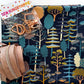Sew Hungry Hippie navy forest print fabric with rose gold bag hardware and matching coil zipper tape