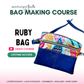 Sew Hungry Hippie Ruby Bag Making Course featuring a bag with 2 zipper pockets, 4 slip-in pockets, and multiple carry options