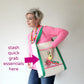 Woman with vinyl pocket tote bag for quick essentials