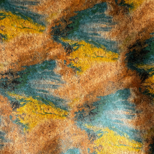 abstract painted pattern on cork fabric for bag makers