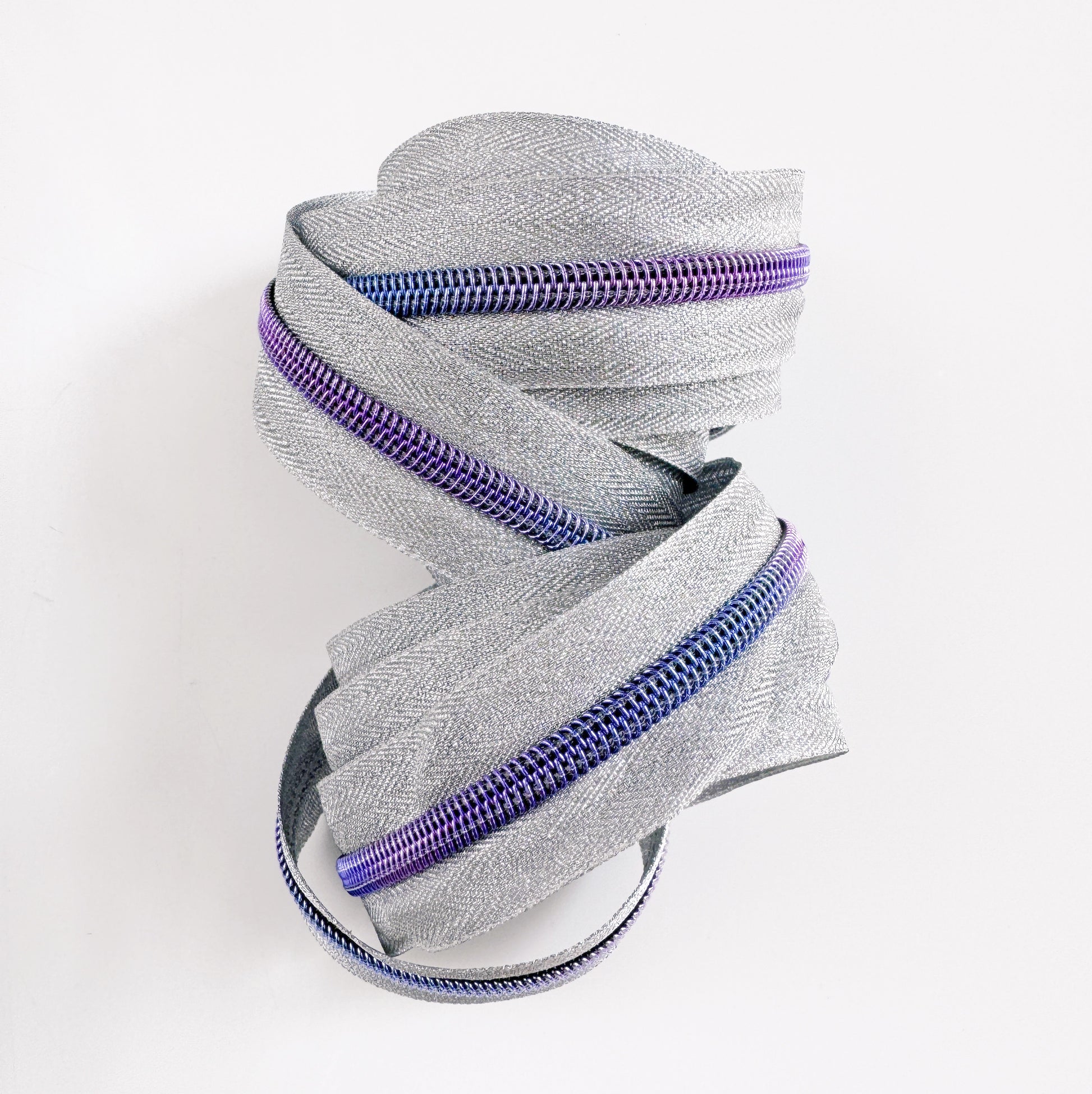 zipper tape for bag making silver and purple