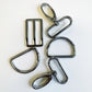 Set of metal buckles on a white background