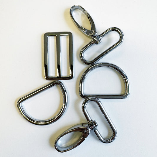 Set of metal buckles on a white background