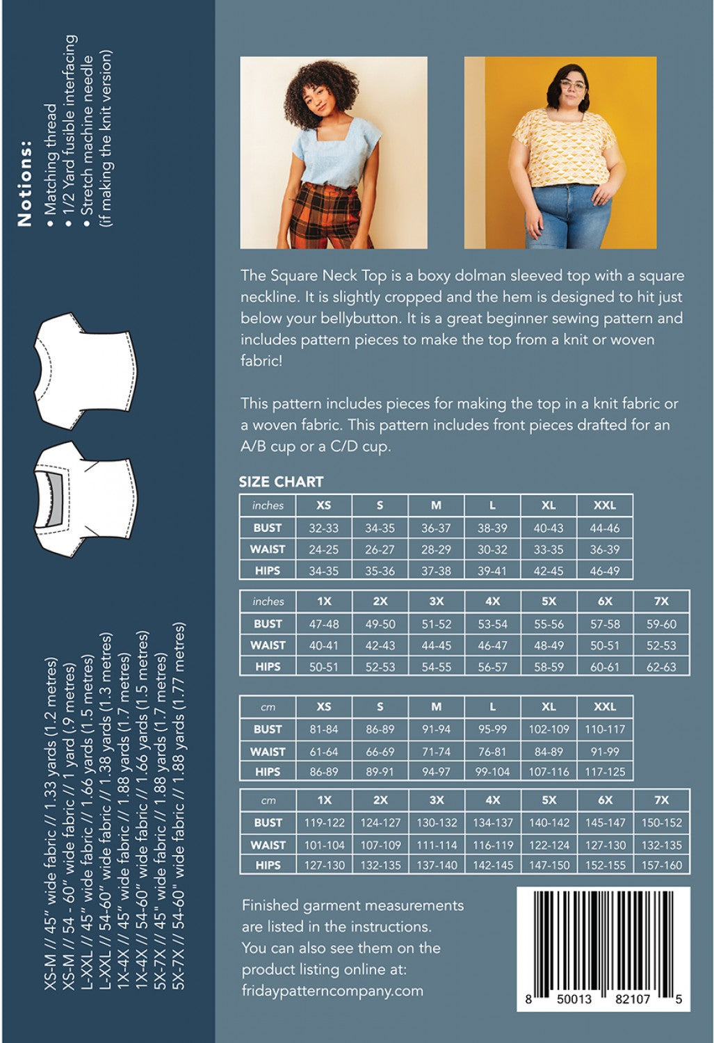 Square Neck Top sewing pattern