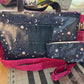 fiinshed tote bag and zipper case using Celestial Vinyl for sewing bags