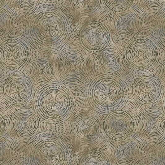 Patterned fabric with circular design in beige and brown tones