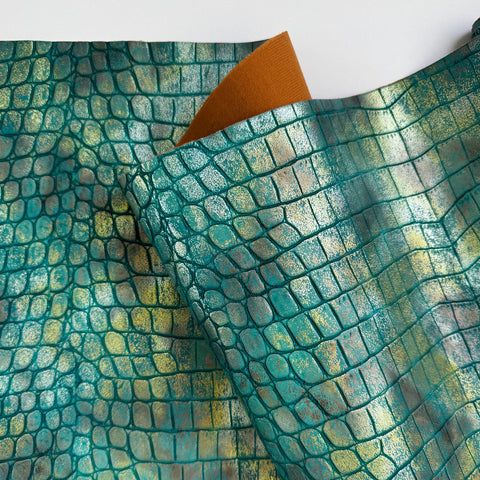 Mystic Croc Teal Faux Leather Vinyl