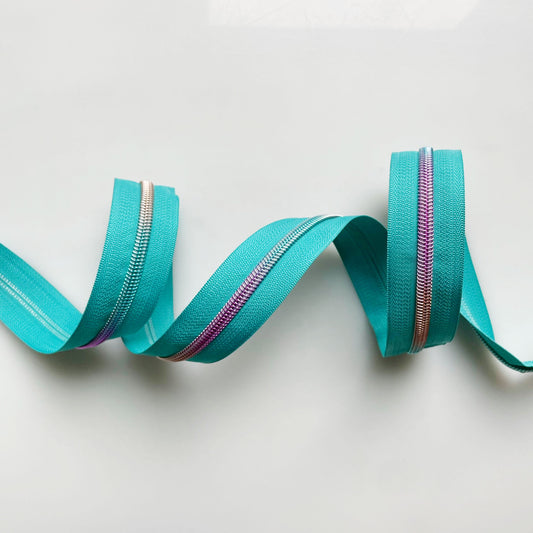 NEW teal rainbow zipper TAPE ONLY