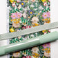 Multi Floristry cotton fabric from the Tim Holtz Palette Collection by FreeSpirit Fabrics, roll of sage green vinyl, and a 3 yards of coordinating sage green webbing