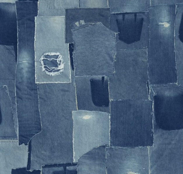 Abstract pattern of blue fabric patches