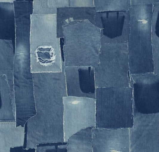 Abstract pattern of blue fabric patches