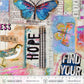 Collage with butterflies, text, and a ruler on a textured background