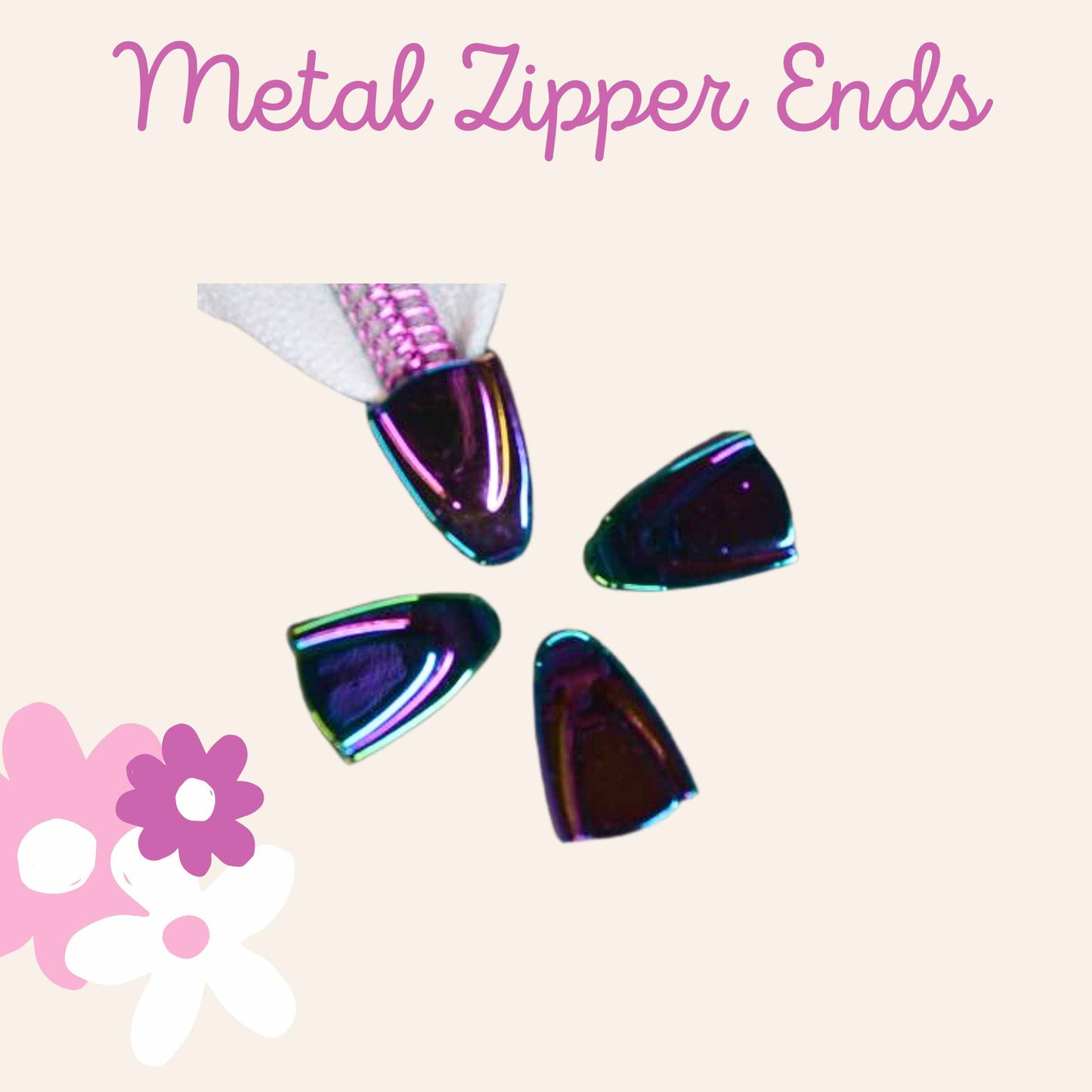Metal Zipper Ends Rainbow 4 pack