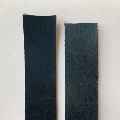 Black leather strap samples, close-up