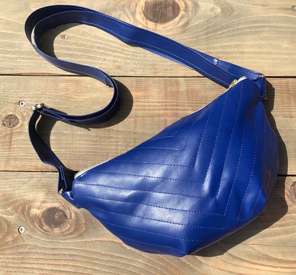 Erin's blue chevron crossbody bag