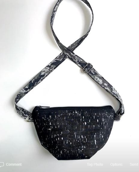 Stacey's black and white patterned crossbody bag