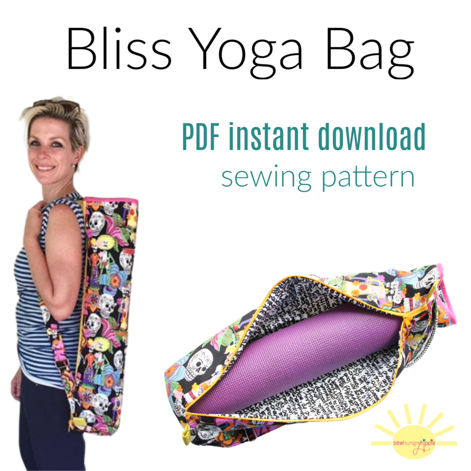 Yoga mat bag sewing pattern , instant download yoga bag sewing tutorial ,  PDF yoga mat bag