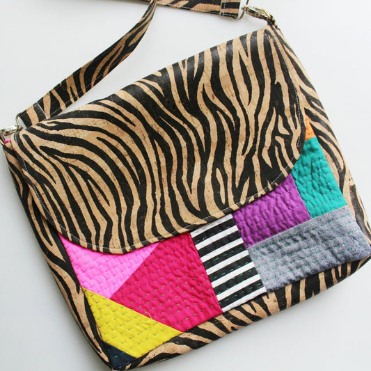 Zebra print & patchwork shoulder bag