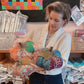 Woman holding fabric pumpkins, pumpklinpic