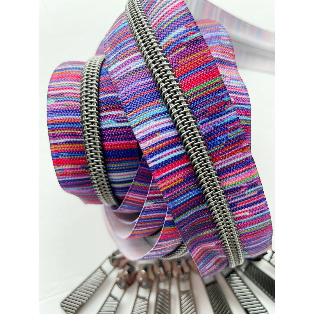 Purple Tiny Stripes & Gunmetal Zipper pack