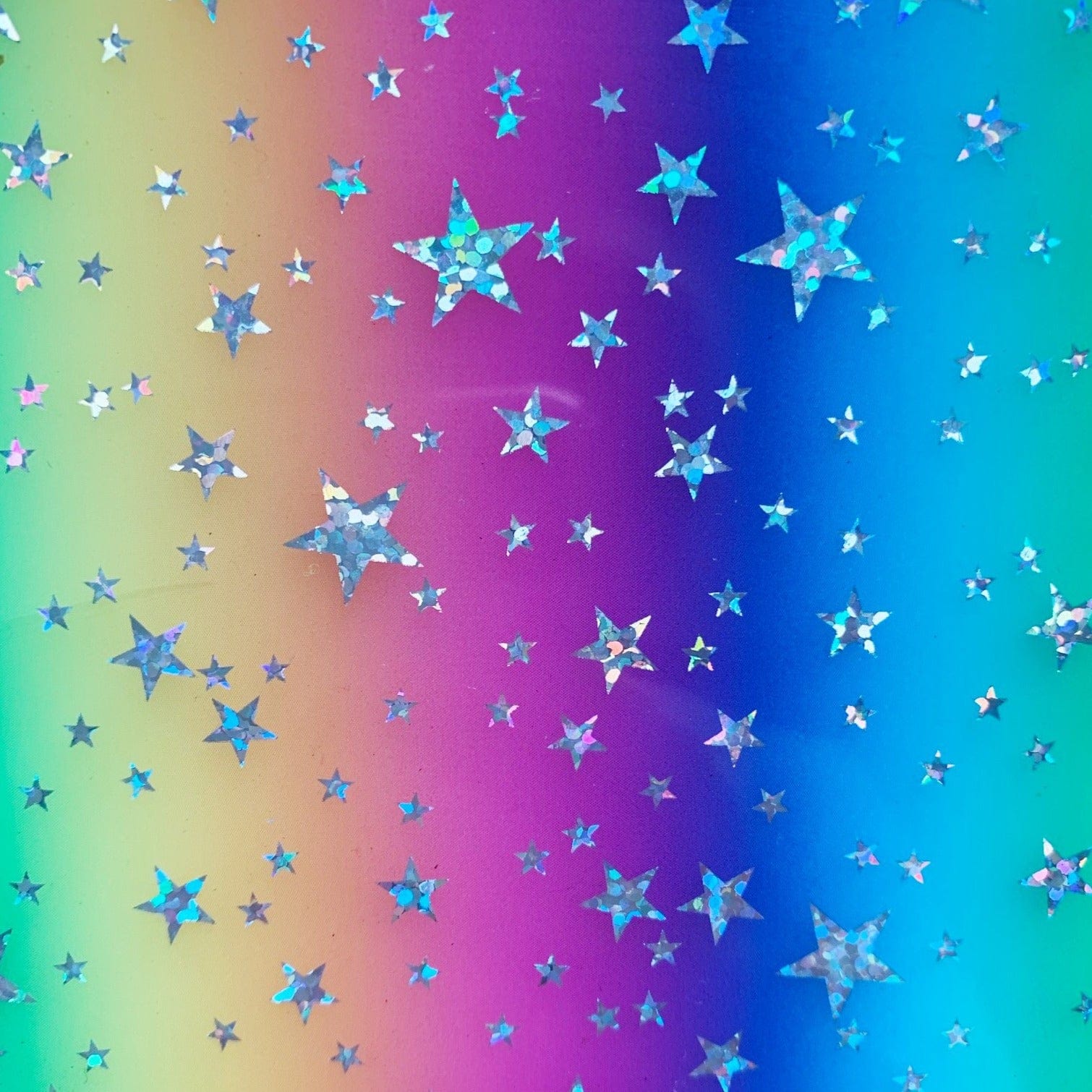 Silver glitter stars on rainbow vinyl